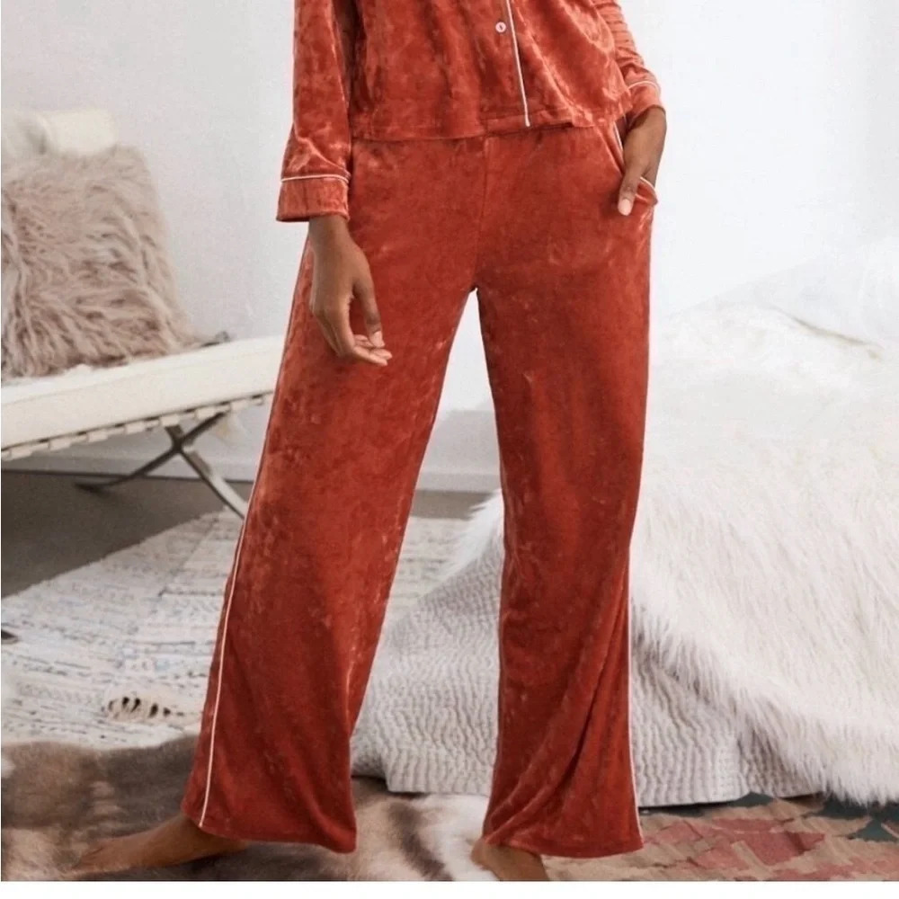 Aerie  Velour Velvet Sweatpants Dark Orange/ Rust Women Size S